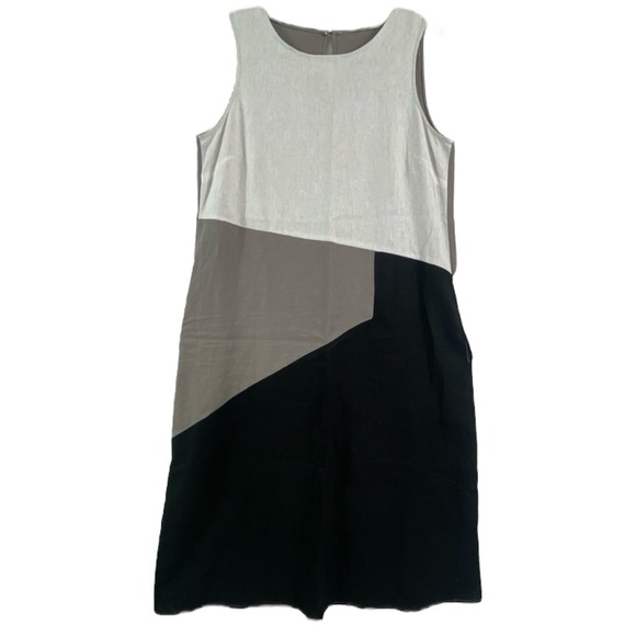 FORCYNTHIA Women's Linen Blend Colorblock Sleeveless Midi Dress. Size Medium - Picture 2 of 10